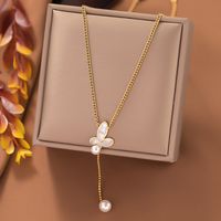 Simple Style Heart Shape Imitation Pearl Titanium Steel Plating Inlay Shell Pendant Necklace main image 5