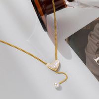 Simple Style Heart Shape Imitation Pearl Titanium Steel Plating Inlay Shell Pendant Necklace main image 4