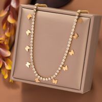 304 Stainless Steel 18K Gold Plated Simple Style Inlay Butterfly Artificial Rhinestones Necklace main image 1