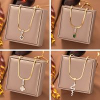 304 Stainless Steel 18K Gold Plated Elegant Simple Style Plating Inlay Geometric Snake Acrylic Artificial Rhinestones Pendant Necklace main image 1
