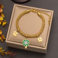 Commute Four Leaf Clover 304 Stainless Steel 18K Gold Plated Artificial Rhinestones Resin Bracelets In Bulk main image 3
