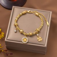 Commute Four Leaf Clover 304 Stainless Steel 18K Gold Plated Artificial Rhinestones Resin Bracelets In Bulk main image 4