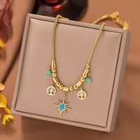 304 Stainless Steel 18K Gold Plated Streetwear Plating Inlay Sun Tree Resin Bracelets Necklace main image 1