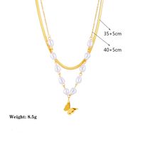Artificial Pearl Titanium Steel 18K Gold Plated Lady Beaded Plating Butterfly Layered Necklaces main image 3