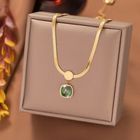 304 Stainless Steel 18K Gold Plated Casual Simple Style Plating Inlay Sector Square Oval Artificial Rhinestones Resin Pendant Necklace main image 2