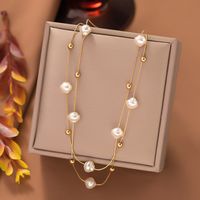 304 Stainless Steel 18K Gold Plated Lady Beaded Plating Pearl Layered Necklaces main image 1