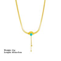 Classical Lady Sector Titanium Steel Plating Inlay Turquoise Pendant Necklace main image 3