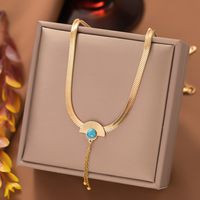 304 Stainless Steel 18K Gold Plated Casual Simple Style Plating Inlay Sector Square Oval Artificial Rhinestones Resin Pendant Necklace main image 3