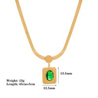 304 Stainless Steel 18K Gold Plated Casual Simple Style Plating Inlay Sector Square Oval Artificial Rhinestones Resin Pendant Necklace main image 4