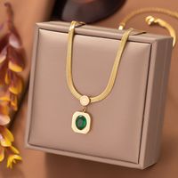 304 Stainless Steel 18K Gold Plated Casual Simple Style Plating Inlay Sector Square Oval Artificial Rhinestones Resin Pendant Necklace main image 5