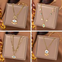 304 Stainless Steel 18K Gold Plated Streetwear Plating Inlay Eye Acrylic Resin Layered Necklaces Pendant Necklace main image 1