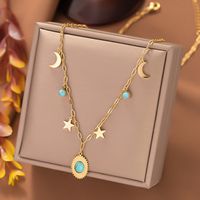 304 Stainless Steel 18K Gold Plated Commute Inlay Moon Resin Pendant Necklace main image 1