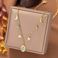 304 Stainless Steel 18K Gold Plated Commute Inlay Moon Resin Pendant Necklace main image 2