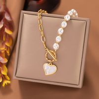 Perle Artificielle Acier Au Titane Plaqué Or 18K Style Simple Perlé Placage Forme De Cœur Perles Artificielles Pendentif main image 3