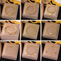 Streetwear Heart Shape Grain 304 Stainless Steel 18K Gold Plated Acrylic Artificial Rhinestones Plastic Bracelets In Bulk main image 1