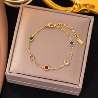 304 Stainless Steel 18K Gold Plated Elegant Glam Inlay Round Colorful Artificial Rhinestones Bracelets Earrings Necklace main image 3