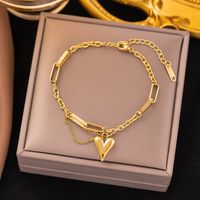 Wholesale Sweet Simple Style Heart Shape Titanium Steel Plating Chain 18k Gold Plated Bracelets Necklace main image 1