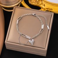 Wholesale Sweet Simple Style Heart Shape Titanium Steel Plating Chain 18k Gold Plated Bracelets Necklace sku image 1