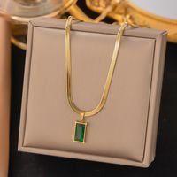 304 Stainless Steel 18K Gold Plated Elegant Retro Plating Inlay Square Artificial Rhinestones Pendant Necklace main image 1