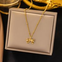 304 Stainless Steel 18K Gold Plated Sweet Plating Bow Knot Pendant Necklace main image 3