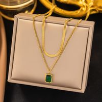 304 Stainless Steel 18K Gold Plated Simple Style Commute Plating Inlay Rectangle Artificial Rhinestones Layered Necklaces main image 4