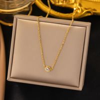 304 Stainless Steel 18K Gold Plated Basic Classic Style Plating Inlay Geometric Artificial Rhinestones Pendant Necklace main image 1