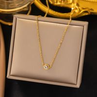 304 Stainless Steel 18K Gold Plated Basic Classic Style Plating Inlay Geometric Artificial Rhinestones Pendant Necklace main image 5