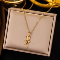 304 Stainless Steel 18K Gold Plated Sweet Plating Flower Pendant Necklace main image 3