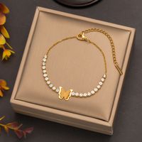 Casual Simple Style Four Leaf Clover Round Butterfly 304 Stainless Steel 18K Gold Plated Acrylic Artificial Rhinestones Resin Bracelets In Bulk main image 3