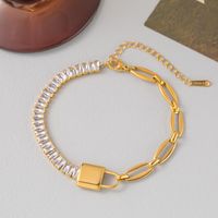 Simple Style Commute Lock 304 Stainless Steel 18K Gold Plated Artificial Rhinestones Bracelets In Bulk main image 2