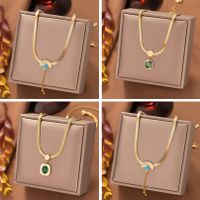 304 Stainless Steel 18K Gold Plated Casual Simple Style Plating Inlay Sector Square Oval Artificial Rhinestones Resin Pendant Necklace main image 1