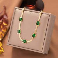 304 Stainless Steel 18K Gold Plated Elegant Plating Inlay Square Artificial Rhinestones Bracelets Necklace main image 5