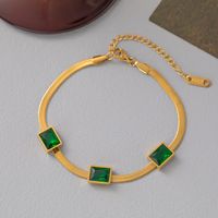304 Stainless Steel 18K Gold Plated Elegant Plating Inlay Square Artificial Rhinestones Bracelets Necklace main image 3