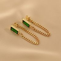 1 Pair Retro Simple Style Rectangle Plating Inlay 304 Stainless Steel Artificial Rhinestones 18K Gold Plated Drop Earrings main image 5