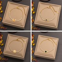Casual Simple Style Four Leaf Clover Round Butterfly 304 Stainless Steel 18K Gold Plated Acrylic Artificial Rhinestones Resin Bracelets In Bulk main image 1
