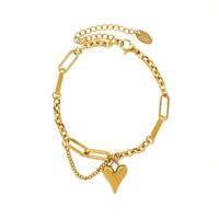 Wholesale Sweet Simple Style Heart Shape Titanium Steel Plating Chain 18k Gold Plated Bracelets Necklace main image 3