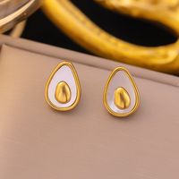 Edelstahl 304 18 Karat Vergoldet Einfacher Stil Pendeln Inlay Avocado Acryl Ohrringe Halskette sku image 2
