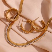 Vintage-stil Klassischer Stil Einfarbig Rostfreier Stahl Überzug Inlay Strasssteine 18 Karat Vergoldet Armbänder Ohrringe Halskette main image 1