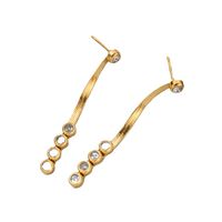 1 Pair Lady Round Plating Inlay 304 Stainless Steel Artificial Rhinestones 18K Gold Plated Drop Earrings main image 2