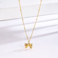304 Stainless Steel 18K Gold Plated Sweet Plating Bow Knot Pendant Necklace main image 1
