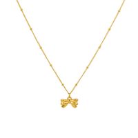 304 Stainless Steel 18K Gold Plated Sweet Plating Bow Knot Pendant Necklace main image 2