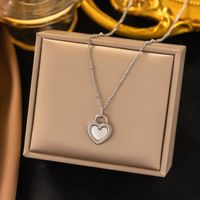 Simple Style Heart Shape Titanium Steel Plating Inlay Shell Earrings Necklace sku image 1