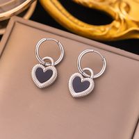 Simple Style Heart Shape Titanium Steel Plating Inlay Shell Earrings Necklace main image 4