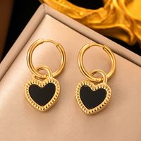 Simple Style Heart Shape Titanium Steel Plating Inlay Shell Earrings Necklace sku image 4