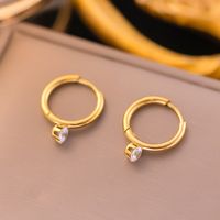 1 Pair Elegant Round Inlay 304 Stainless Steel Artificial Rhinestones 18K Gold Plated Earrings main image 1