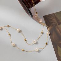 304 Stainless Steel 18K Gold Plated Lady Beaded Plating Pearl Layered Necklaces main image 2