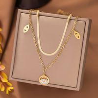 304 Stainless Steel 18K Gold Plated Cute Plating Inlay Eye Artificial Rhinestones Layered Necklaces sku image 1