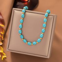 Elegant Streetwear Solid Color Natural Stone Titanium Steel Beaded Plating Necklace main image 1