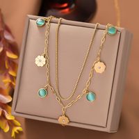 304 Stainless Steel 18K Gold Plated Elegant Inlay Eye Flower Lightning Artificial Rhinestones Resin Stone Layered Necklaces main image 6