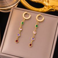 304 Stainless Steel 18K Gold Plated Elegant Glam Inlay Round Colorful Artificial Rhinestones Bracelets Earrings Necklace main image 5